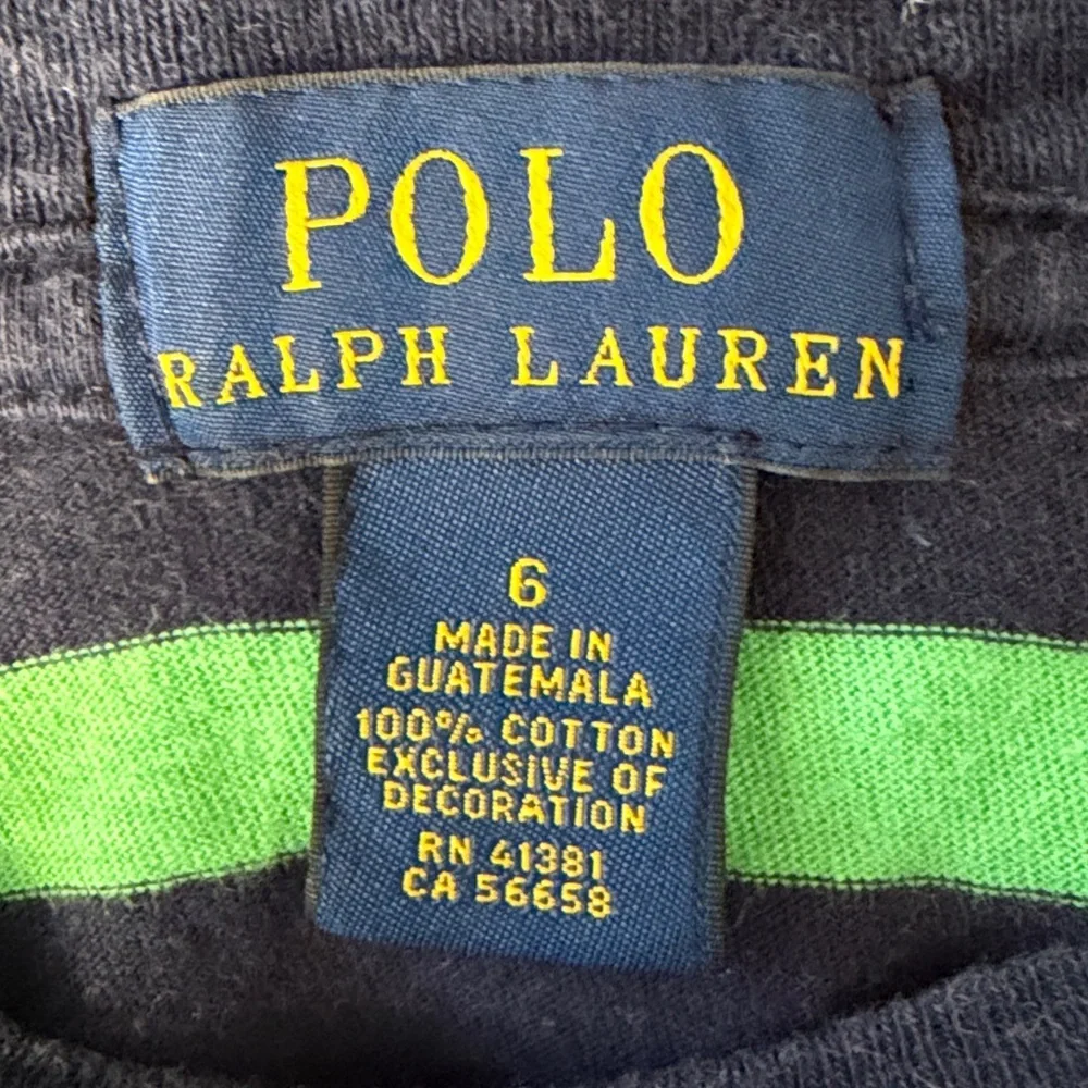 Polo Ralph Lauren Boys Striped Long Sleeve Shirt Size 6 Navy Green 100% cotton